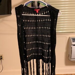 Bongo Black Netted Vest With Long Tassels